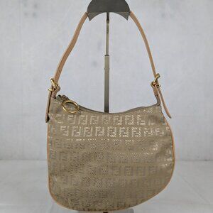 Authentic Vintage Fendi Oyster Cloth Zucca Shoulder Bag Beige Made in Italy